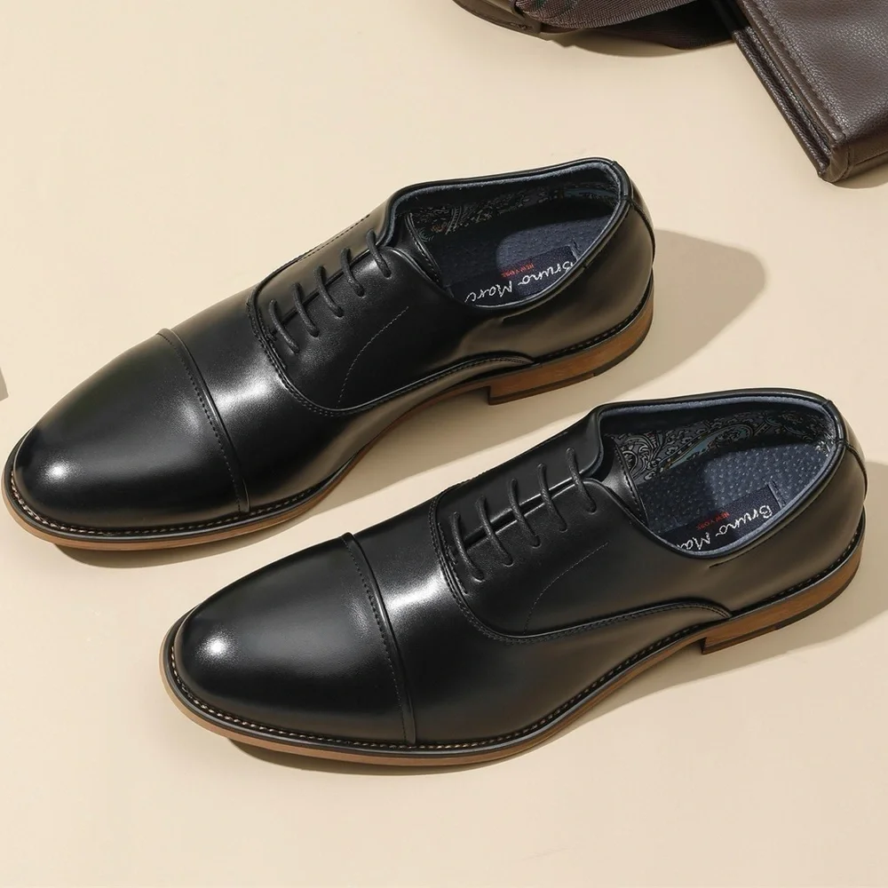 Bruno Marc Men's Oxford Shoes Size 12 Black Classic Cap Toe PU Leather Formal